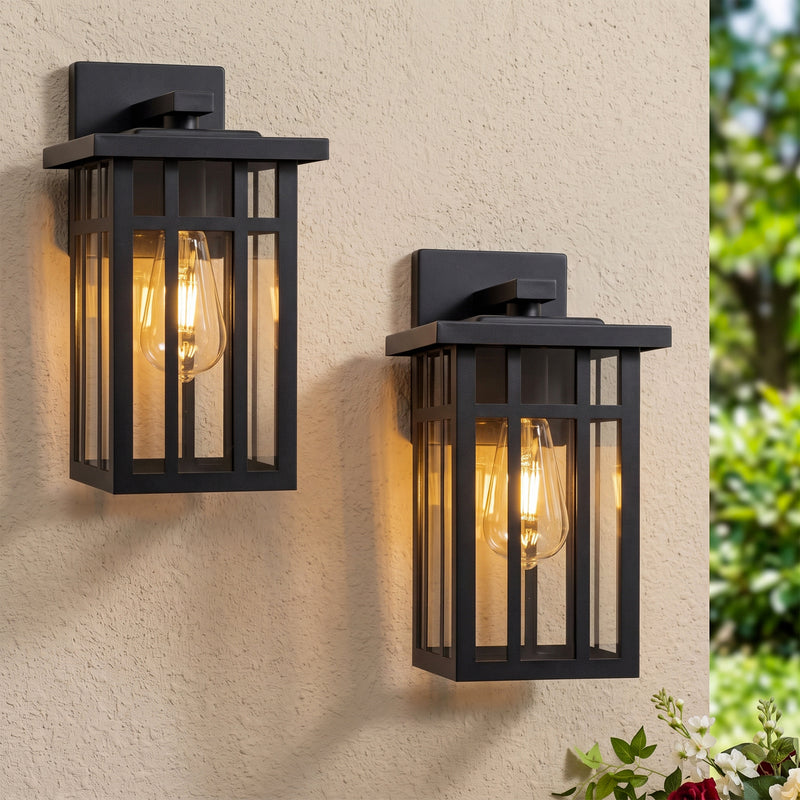 C Cattleya 10.25-Inch Matte Black Outdoor Wall Lantern with Clear Glass and E26 Base Socket(2-Pack)