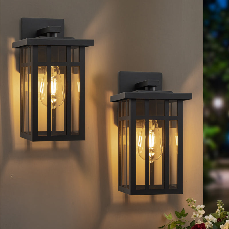 C Cattleya 10.25-Inch Matte Black Outdoor Wall Lantern with Clear Glass and E26 Base Socket(2-Pack)