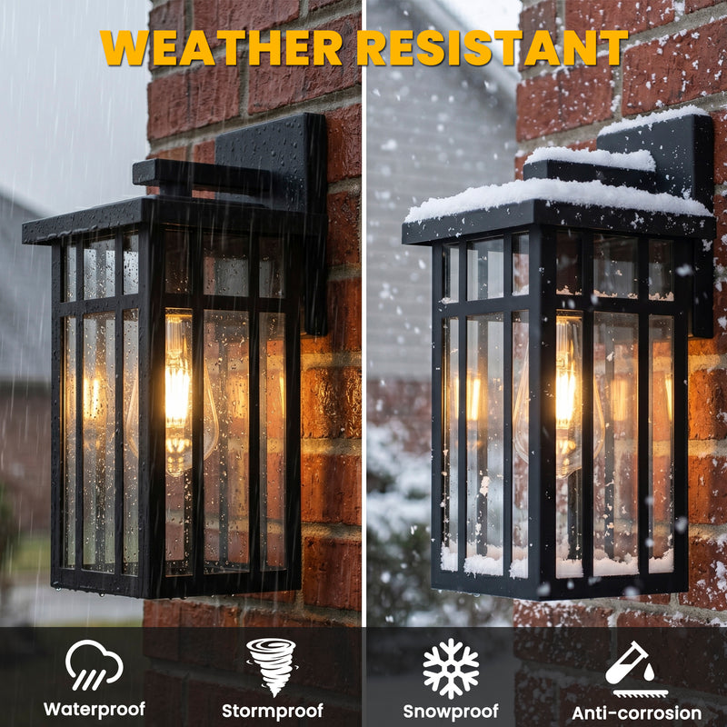 C Cattleya 10.25-Inch Matte Black Outdoor Wall Lantern with Clear Glass and E26 Base Socket(2-Pack)