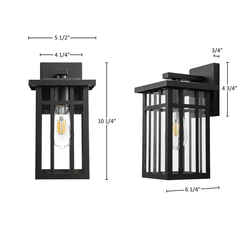 C Cattleya 10.25-Inch Matte Black Outdoor Wall Lantern with Clear Glass and E26 Base Socket(2-Pack)