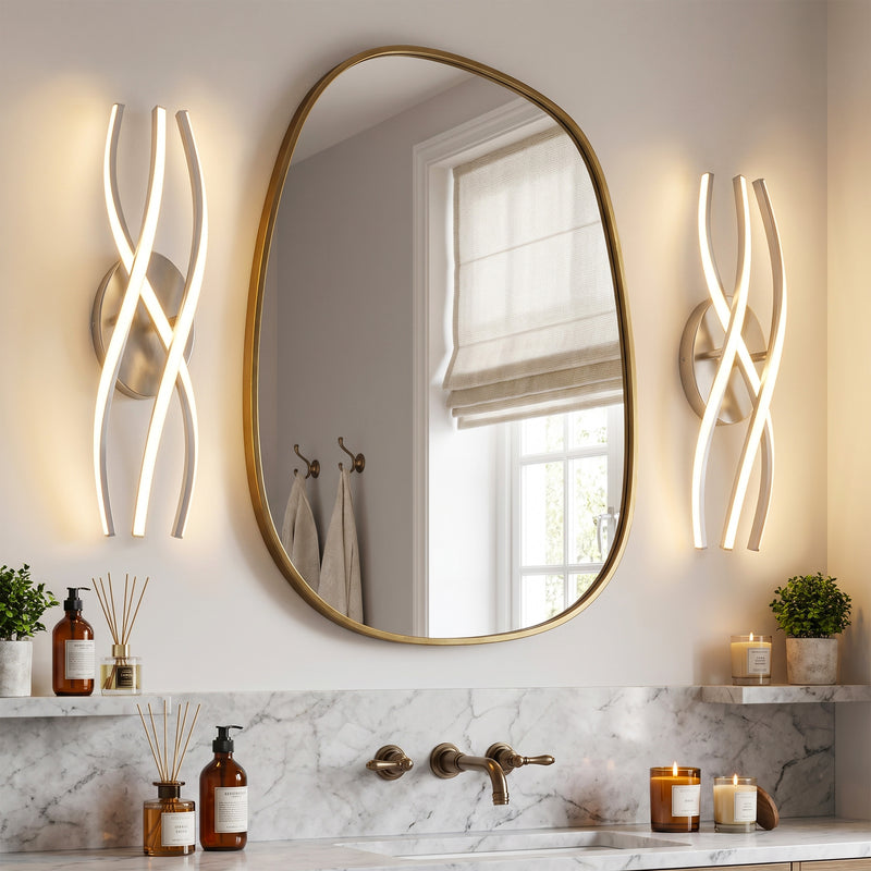 C Cattleya 26.5-Inch Modern Brushed Nickel LED Bathroom Vanity Light with Curved Wave Design