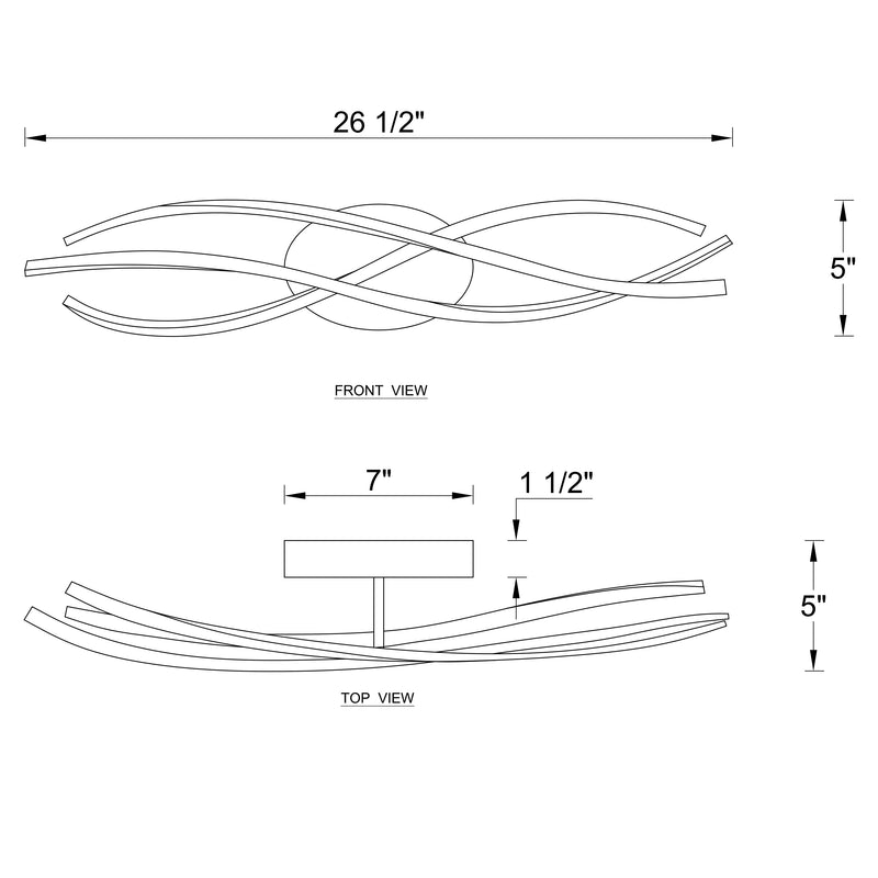 C Cattleya 26.5-Inch Modern Brushed Nickel LED Bathroom Vanity Light with Curved Wave Design