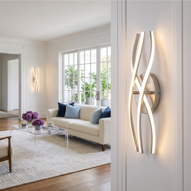 C Cattleya 26.5-Inch Modern Brushed Nickel LED Bathroom Vanity Light with Curved Wave Design