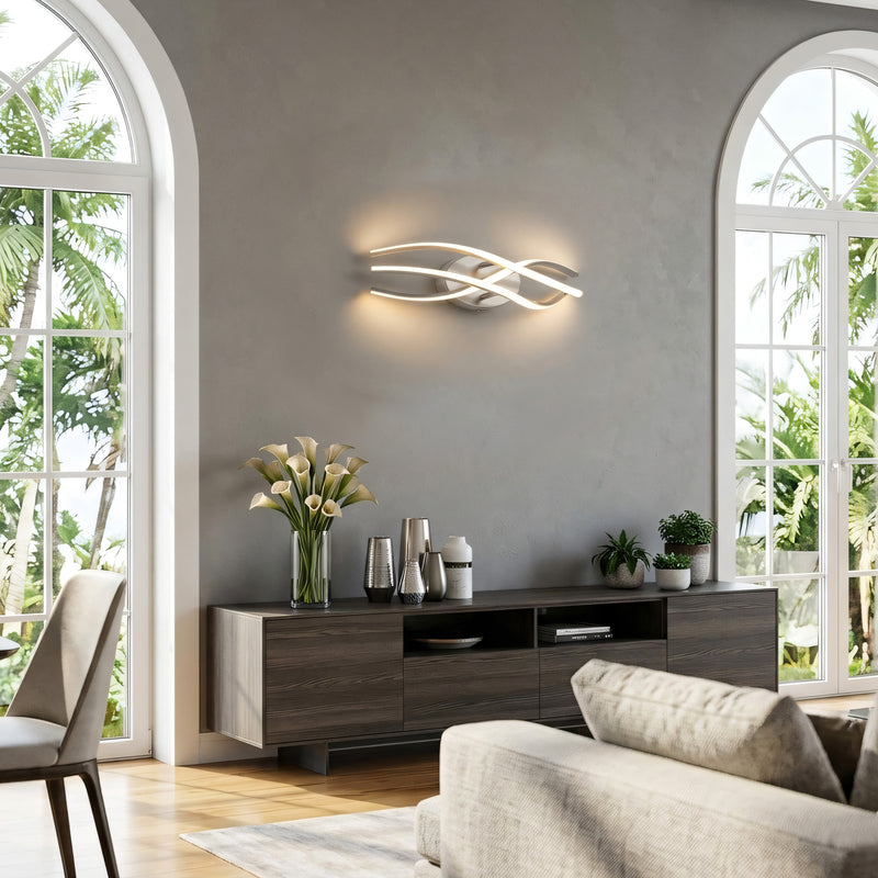 C Cattleya 26.5-Inch Modern Brushed Nickel LED Bathroom Vanity Light with Curved Wave Design