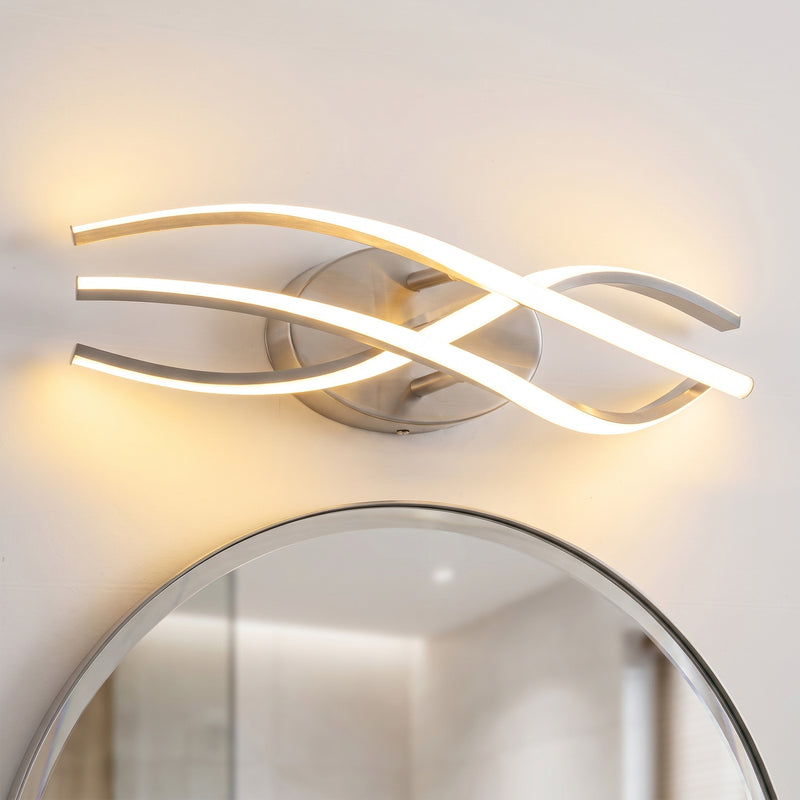 C Cattleya 26.5-Inch Modern Brushed Nickel LED Bathroom Vanity Light with Curved Wave Design