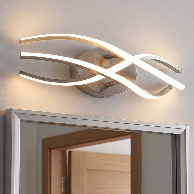 C Cattleya 26.5-Inch Modern Brushed Nickel LED Bathroom Vanity Light with Curved Wave Design
