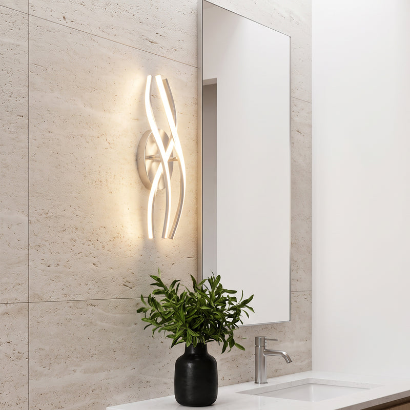 C Cattleya 19-Inch Modern Brushed Nickel LED Bathroom Vanity Light with Curved Wave Design