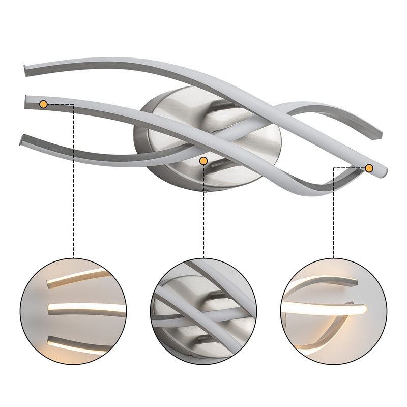 C Cattleya 19-Inch Modern Brushed Nickel LED Bathroom Vanity Light with Curved Wave Design