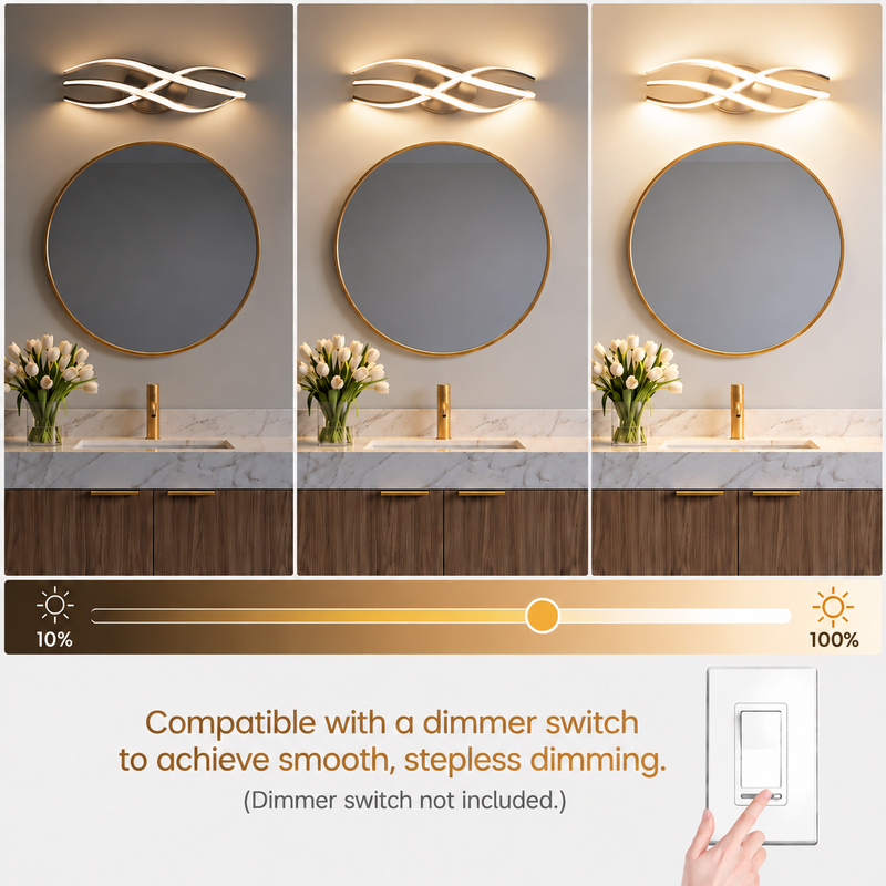C Cattleya 19-Inch Modern Brushed Nickel LED Bathroom Vanity Light with Curved Wave Design