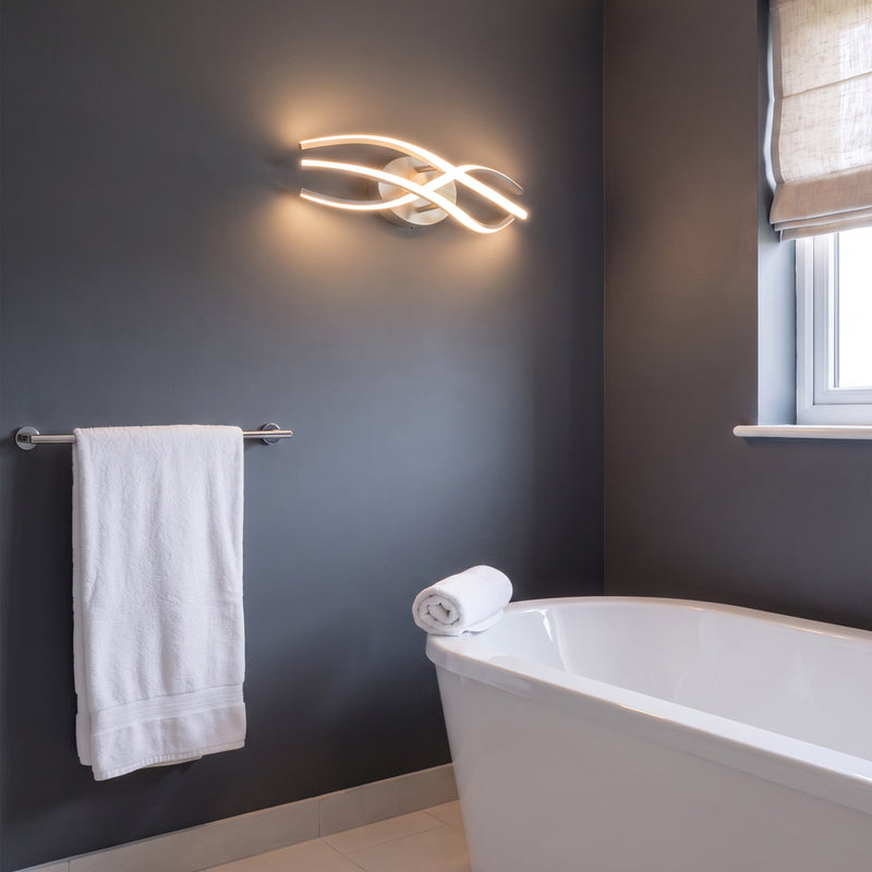 C Cattleya 19-Inch Modern Brushed Nickel LED Bathroom Vanity Light with Curved Wave Design