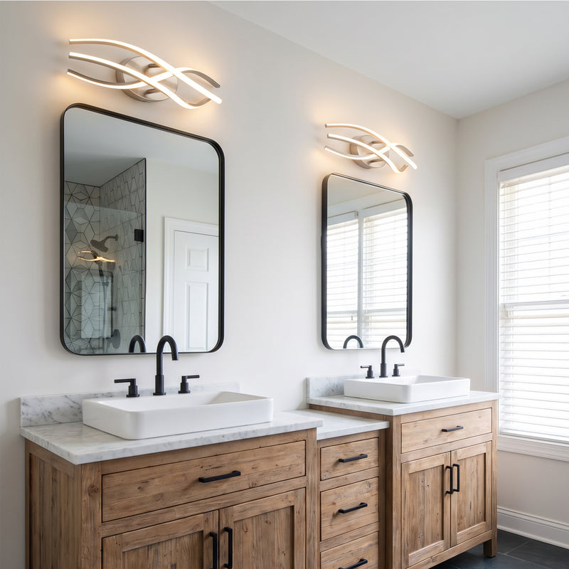 C Cattleya 19-Inch Modern Brushed Nickel LED Bathroom Vanity Light with Curved Wave Design