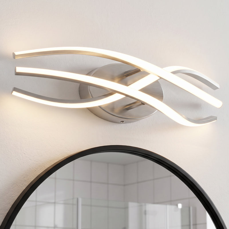 C Cattleya 19-Inch Modern Brushed Nickel LED Bathroom Vanity Light with Curved Wave Design