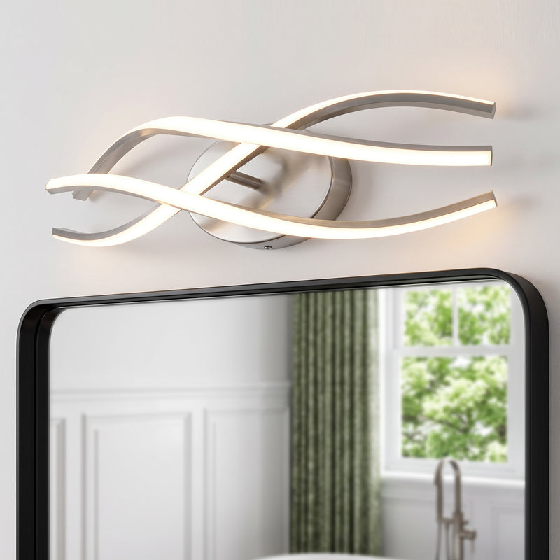 C Cattleya 19-Inch Modern Brushed Nickel LED Bathroom Vanity Light with Curved Wave Design