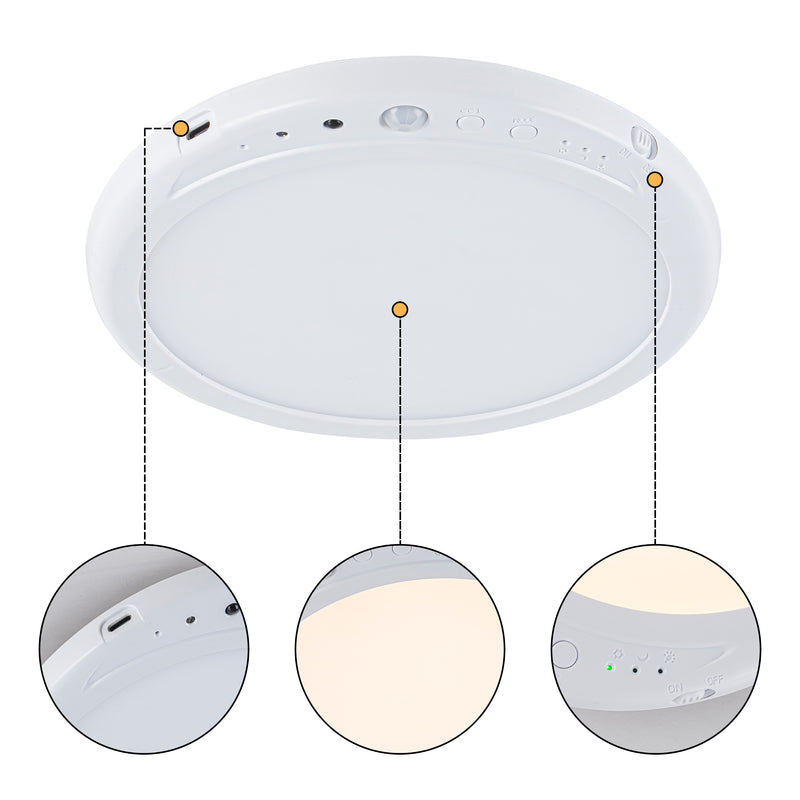 7.75 in. White Motion Sensor Rechargeable LED Ceiling Light with 3CCT Selectable and Timer