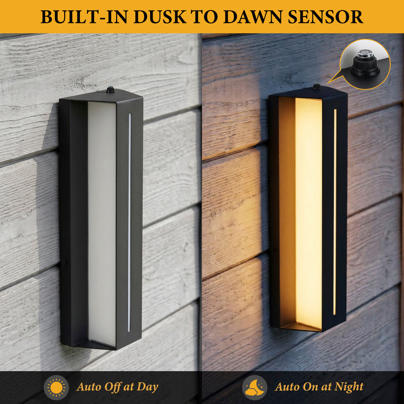 C Cattleya 14.75-Inch Dusk to Dawn Integrated LED Outdoor Wall Light with Tempered Glass,3000K Warm White (2-Pack)