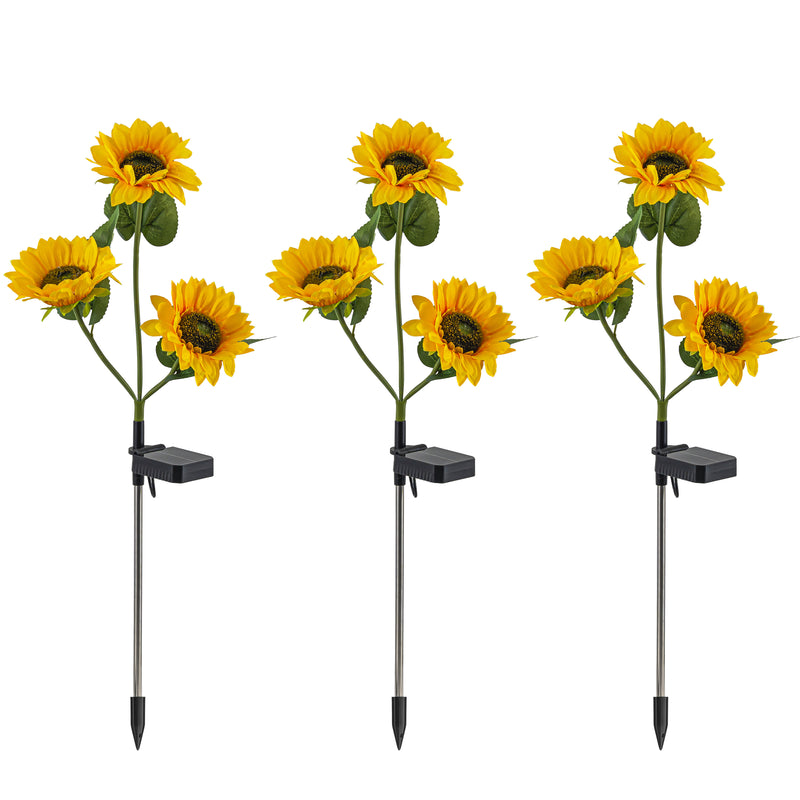 3-Pack Solar Sunflower Stake Lights with Warm White LEDs, Outdoor Waterproof Garden Landscape Pathway Decor