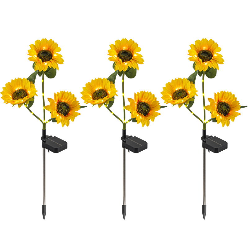 3-Pack Solar Sunflower Stake Lights with Warm White LEDs, Outdoor Waterproof Garden Landscape Pathway Decor