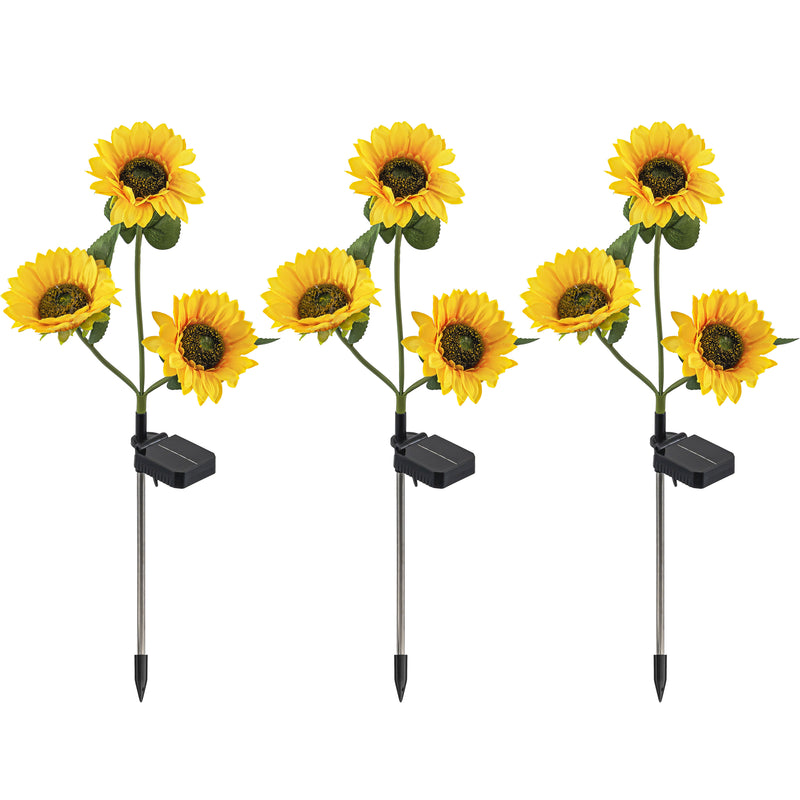 3-Pack Solar Sunflower Stake Lights with Warm White LEDs, Outdoor Waterproof Garden Landscape Pathway Decor