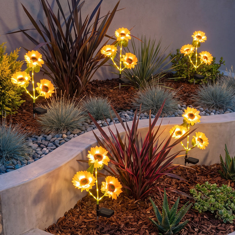 3-Pack Solar Sunflower Stake Lights with Warm White LEDs, Outdoor Waterproof Garden Landscape Pathway Decor