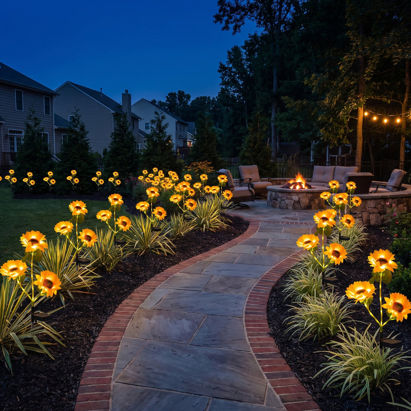 3-Pack Solar Sunflower Stake Lights with Warm White LEDs, Outdoor Waterproof Garden Landscape Pathway Decor