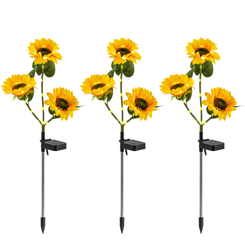 3-Pack Solar Sunflower Stake Lights with Warm White LEDs, Outdoor Waterproof Garden Landscape Pathway Decor