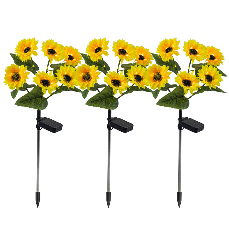 3-Pack Solar Sunflower Stake Lights, LED Outdoor Garden Lights, Waterproof Landscape Pathway Decor, Auto On/Off