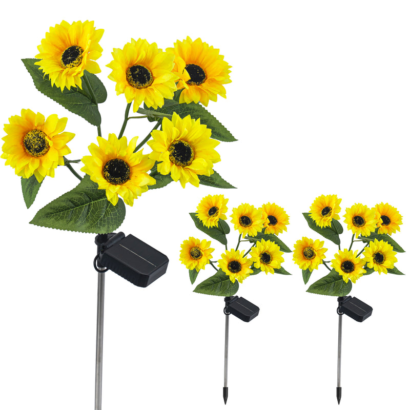 3-Pack Solar Sunflower Stake Lights, LED Outdoor Garden Lights, Waterproof Landscape Pathway Decor, Auto On/Off