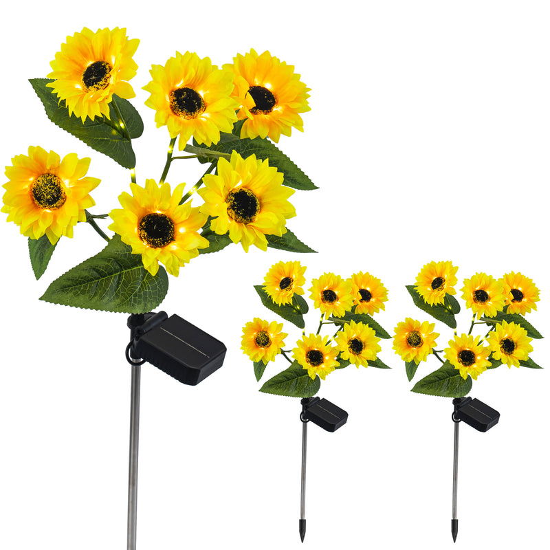 3-Pack Solar Sunflower Stake Lights, LED Outdoor Garden Lights, Waterproof Landscape Pathway Decor, Auto On/Off