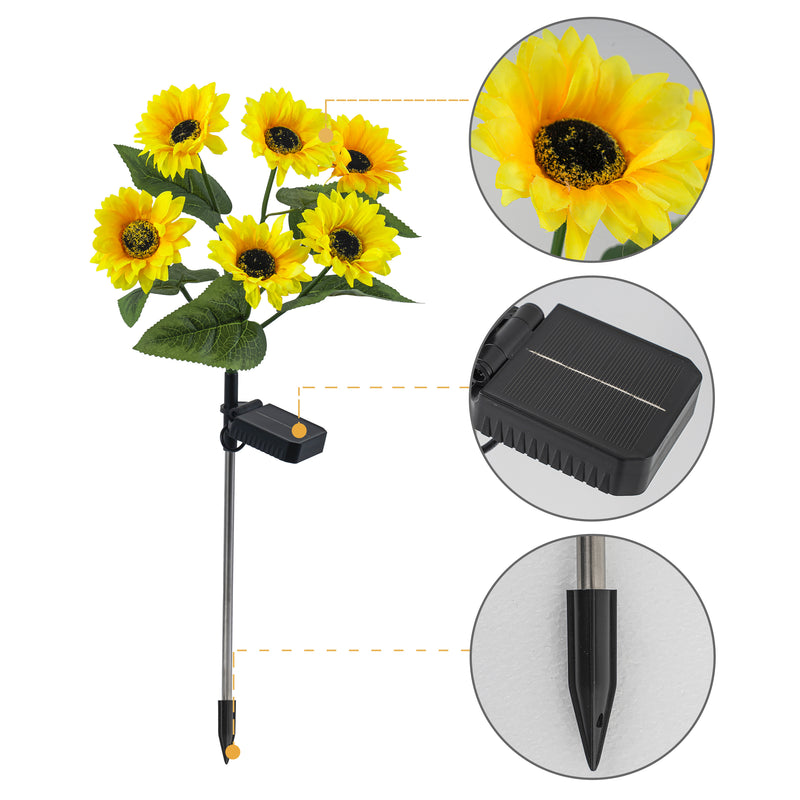 3-Pack Solar Sunflower Stake Lights, LED Outdoor Garden Lights, Waterproof Landscape Pathway Decor, Auto On/Off