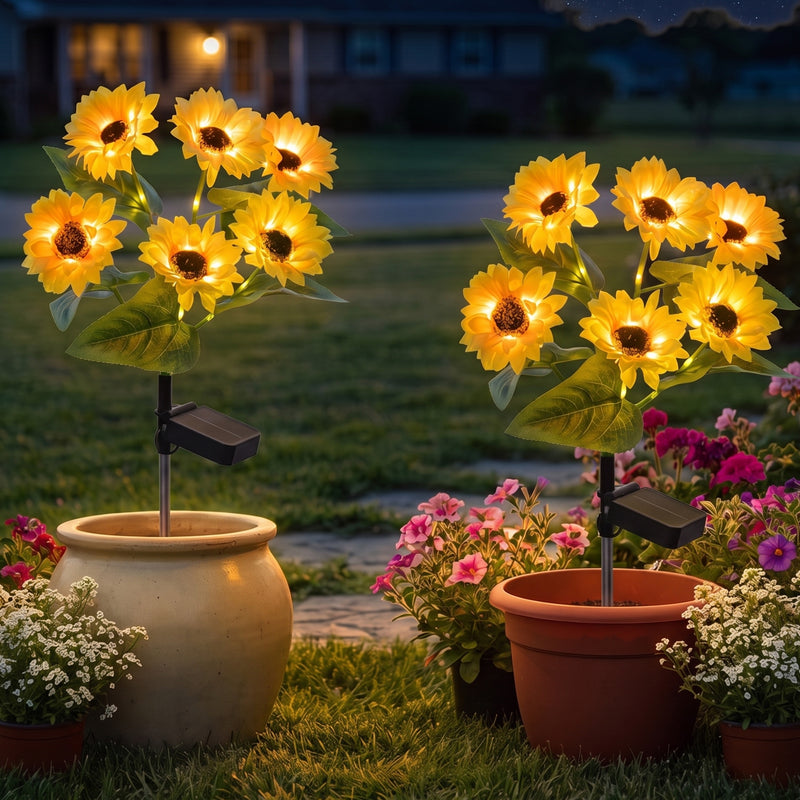 3-Pack Solar Sunflower Stake Lights, LED Outdoor Garden Lights, Waterproof Landscape Pathway Decor, Auto On/Off
