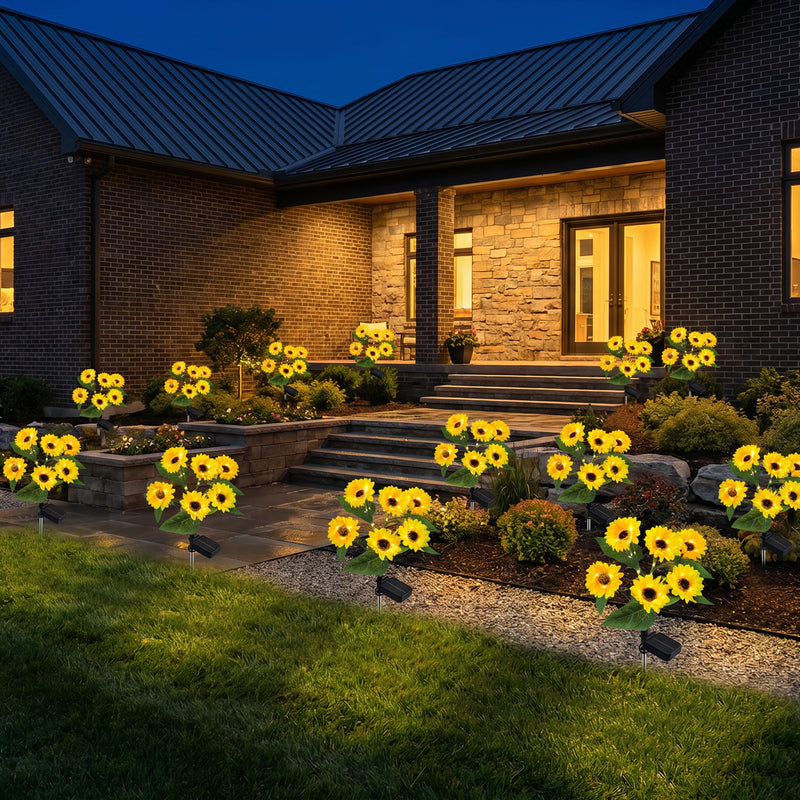 3-Pack Solar Sunflower Stake Lights, LED Outdoor Garden Lights, Waterproof Landscape Pathway Decor, Auto On/Off