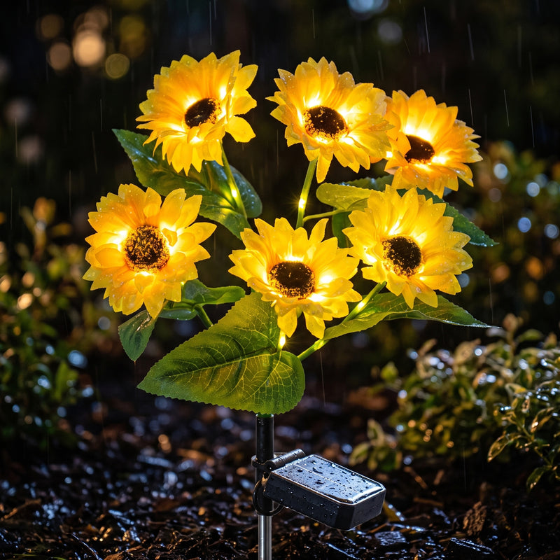 3-Pack Solar Sunflower Stake Lights, LED Outdoor Garden Lights, Waterproof Landscape Pathway Decor, Auto On/Off