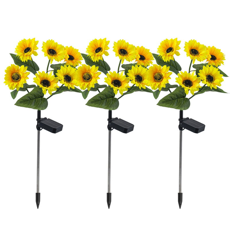 3-Pack Solar Sunflower Stake Lights, LED Outdoor Garden Lights, Waterproof Landscape Pathway Decor, Auto On/Off