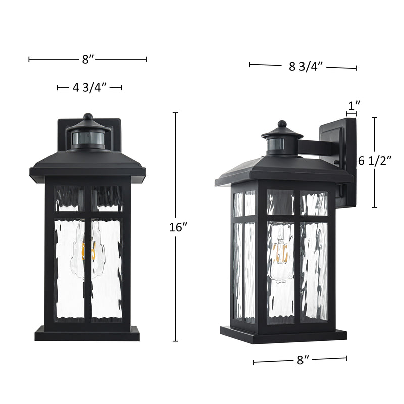 C Cattleya 16-in H Matte Black Hardwired Motion Sensor Dusk to Dawn  Outdoor Wall Light  With  Ripple  Glass