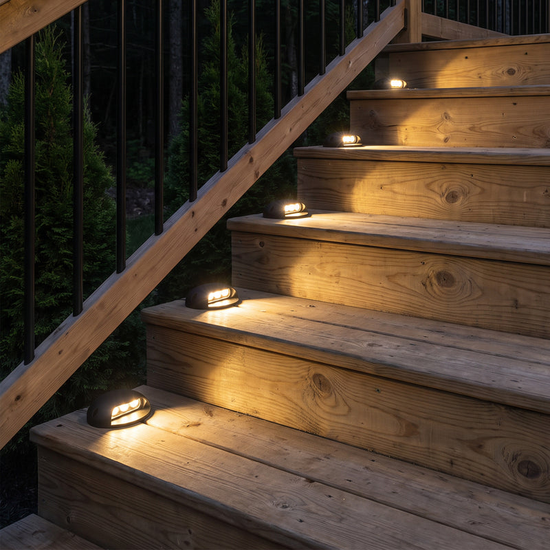 C Cattleya 4-Pack Low Voltage 12V Mate Black LED Outdoor Step Lights,Warm White Light