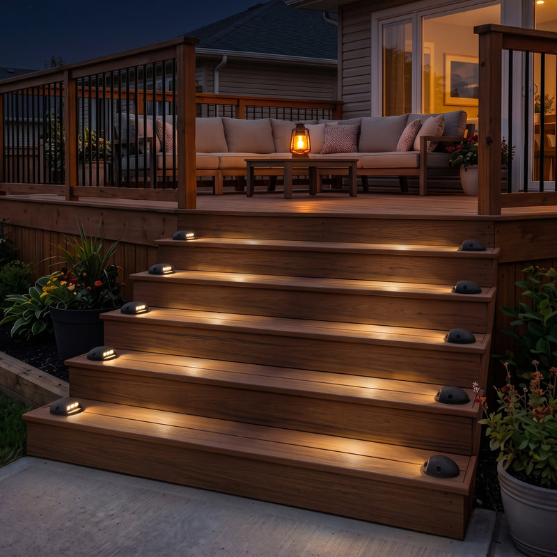 C Cattleya 4-Pack Low Voltage 12V Mate Black LED Outdoor Step Lights,Warm White Light