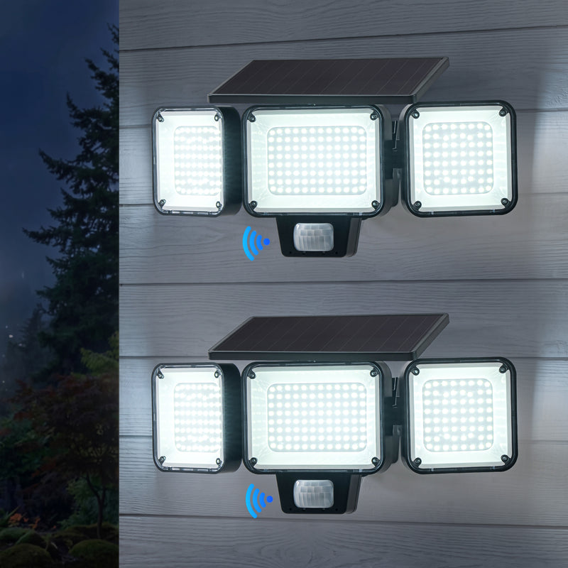C Cattleya 2 Pack 3-Light 6500K LED Motion Sensor Solar Security Lights