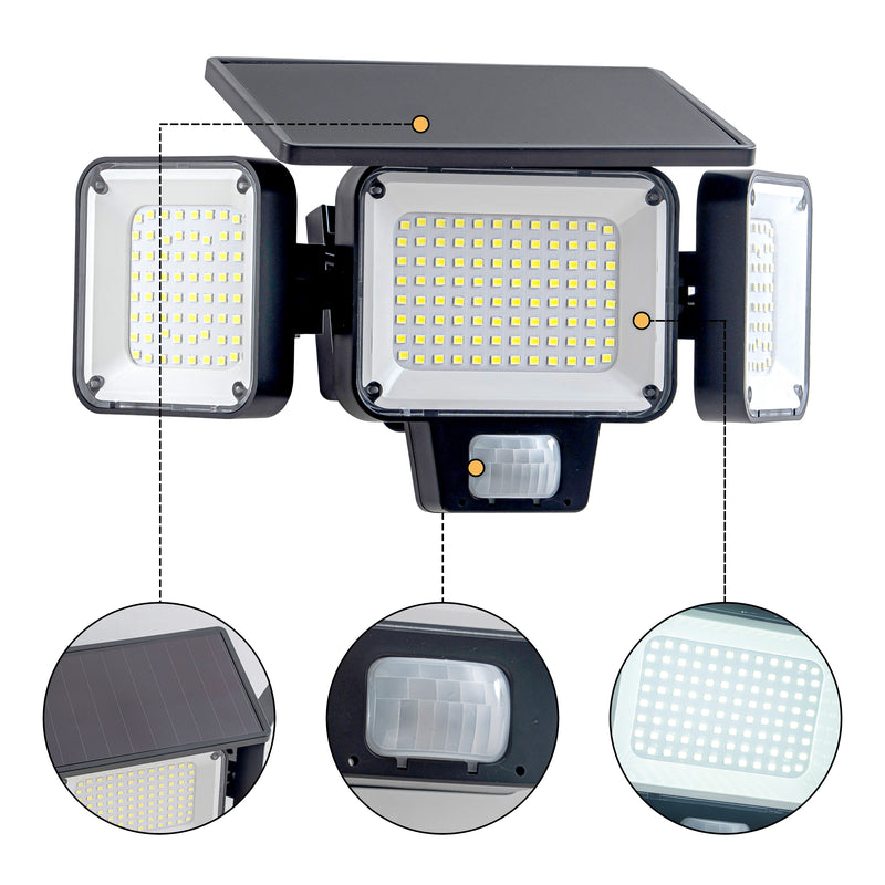 C Cattleya 2 Pack 3-Light 6500K LED Motion Sensor Solar Security Lights