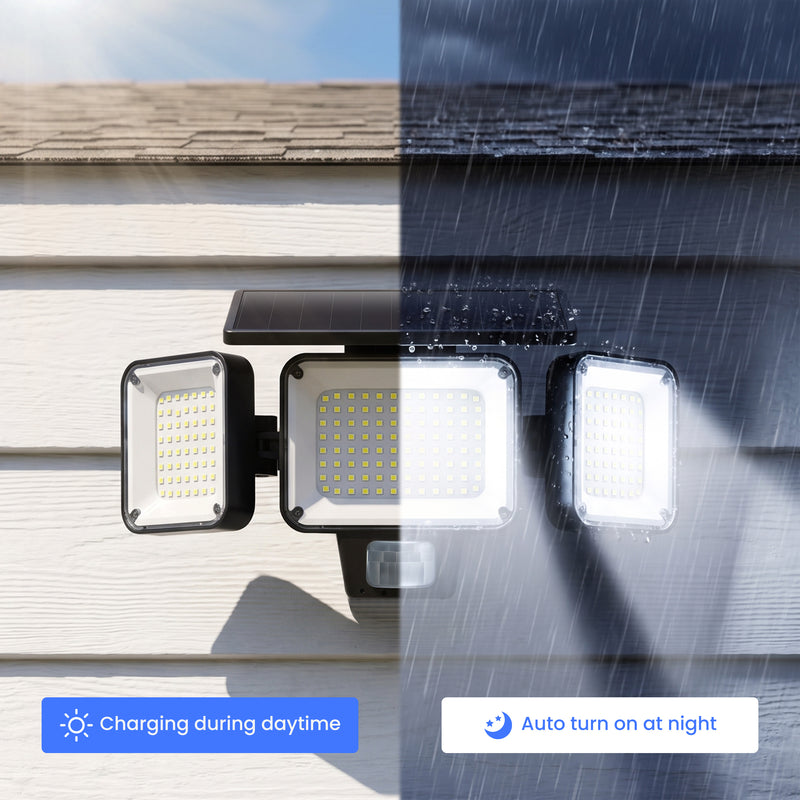 C Cattleya 2 Pack 3-Light 6500K LED Motion Sensor Solar Security Lights