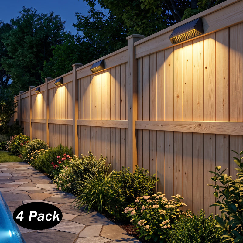 4-Pack Modern Wedge-Shaped Solar Fence Lights for Outdoor Walls