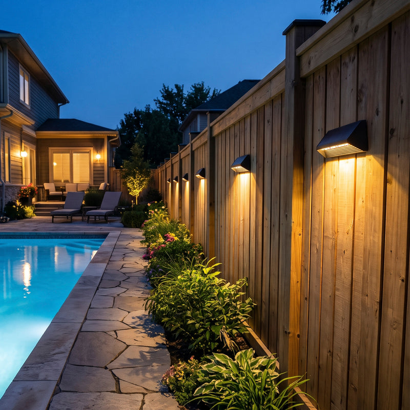 4-Pack Modern Wedge-Shaped Solar Fence Lights for Outdoor Walls