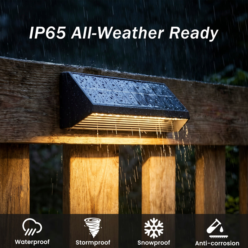 4-Pack Modern Wedge-Shaped Solar Fence Lights for Outdoor Walls