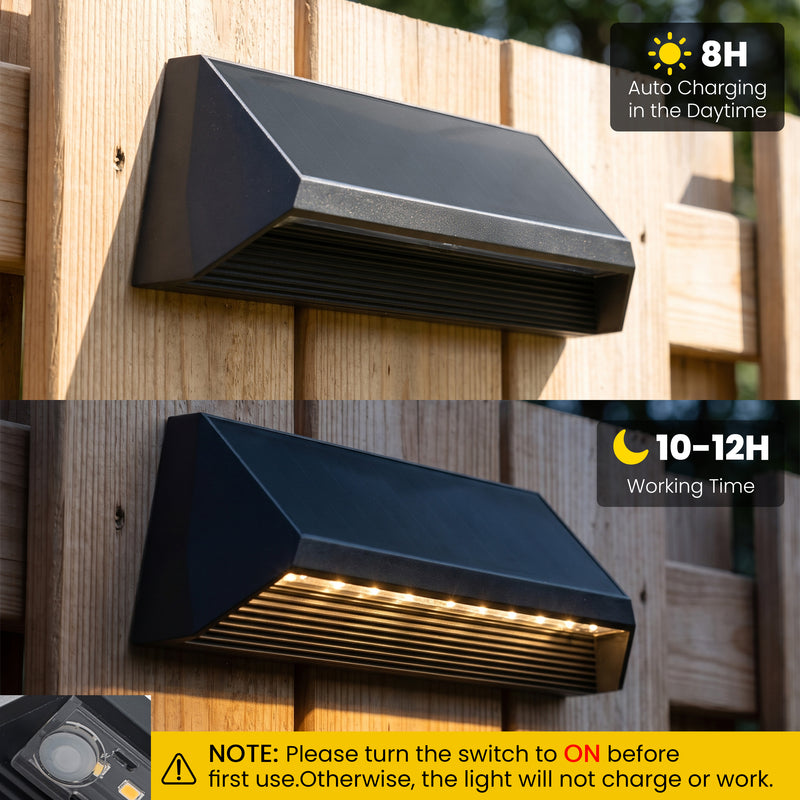 4-Pack Modern Wedge-Shaped Solar Fence Lights for Outdoor Walls