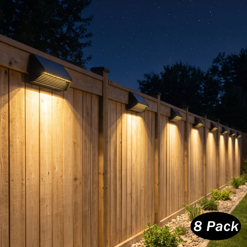 8-Pack Modern Wedge-Shaped Solar Fence Lights for Outdoor Walls