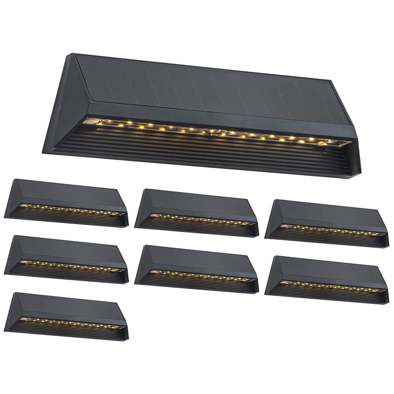8-Pack Modern Wedge-Shaped Solar Fence Lights for Outdoor Walls