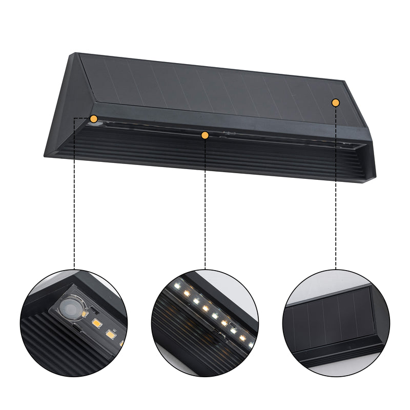 8-Pack Modern Wedge-Shaped Solar Fence Lights for Outdoor Walls