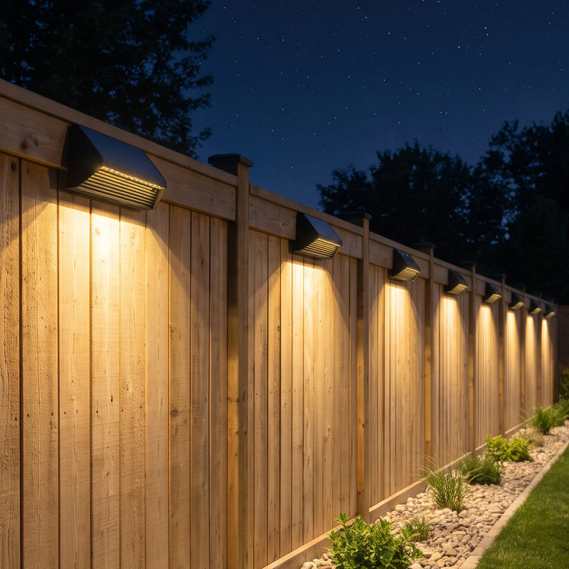 8-Pack Modern Wedge-Shaped Solar Fence Lights for Outdoor Walls