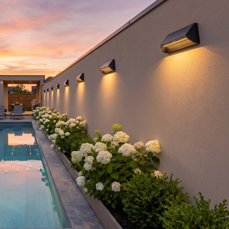 8-Pack Modern Wedge-Shaped Solar Fence Lights for Outdoor Walls