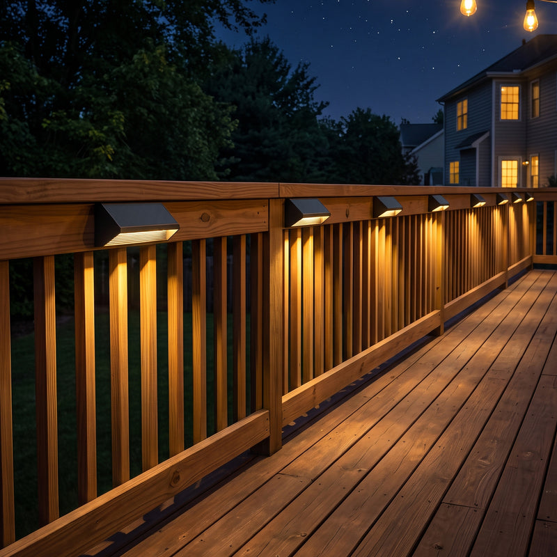 8-Pack Modern Wedge-Shaped Solar Fence Lights for Outdoor Walls