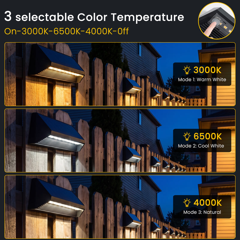 8-Pack Modern Wedge-Shaped Solar Fence Lights for Outdoor Walls